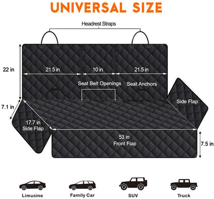 Waterproof Dog Car Seat Cover for Back Seat, Non Slip Pet Seat Protector Fits Cars Trucks SUVs with Middle Armrest Access, Black
