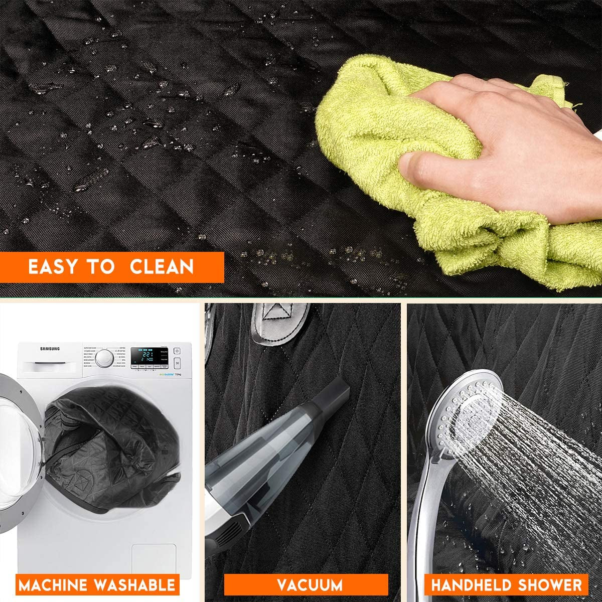 Waterproof Dog Car Seat Cover for Back Seat, Non Slip Pet Seat Protector Fits Cars Trucks SUVs with Middle Armrest Access, Black
