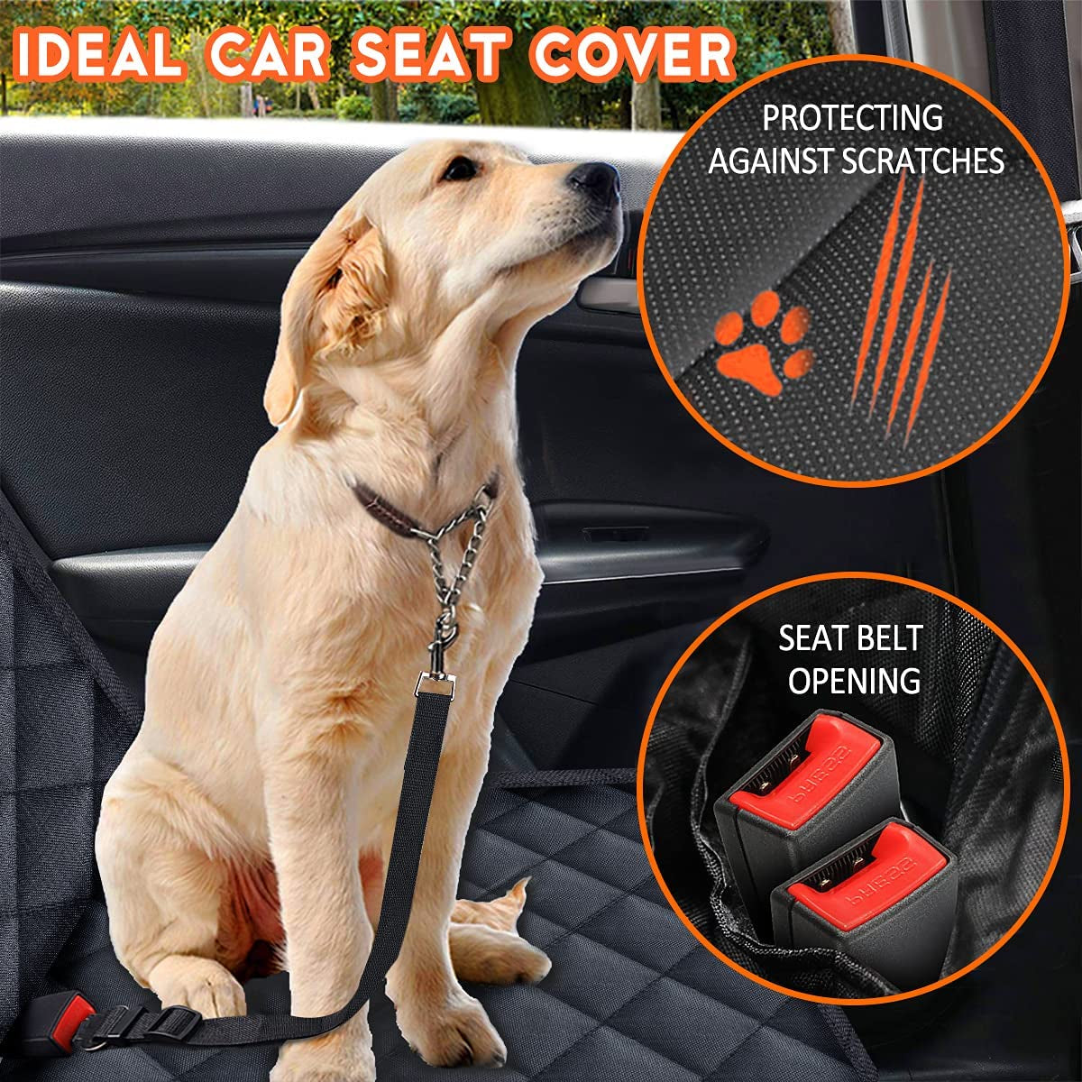 Waterproof Dog Car Seat Cover for Back Seat, Non Slip Pet Seat Protector Fits Cars Trucks SUVs with Middle Armrest Access, Black