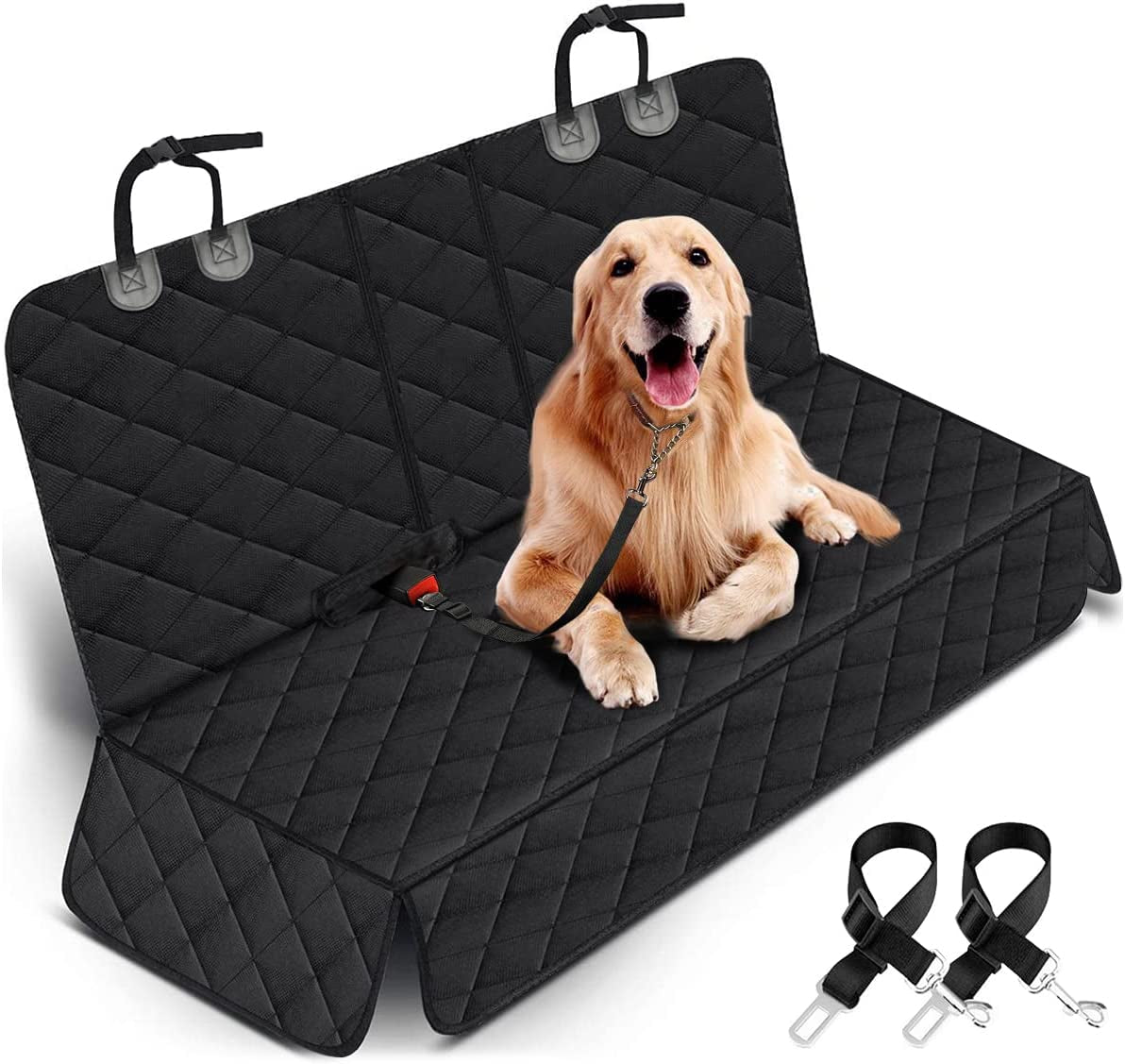Waterproof Dog Car Seat Cover for Back Seat, Non Slip Pet Seat Protector Fits Cars Trucks SUVs with Middle Armrest Access, Black