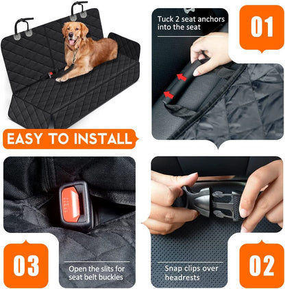 Waterproof Dog Car Seat Cover for Back Seat, Non Slip Pet Seat Protector Fits Cars Trucks SUVs with Middle Armrest Access, Black